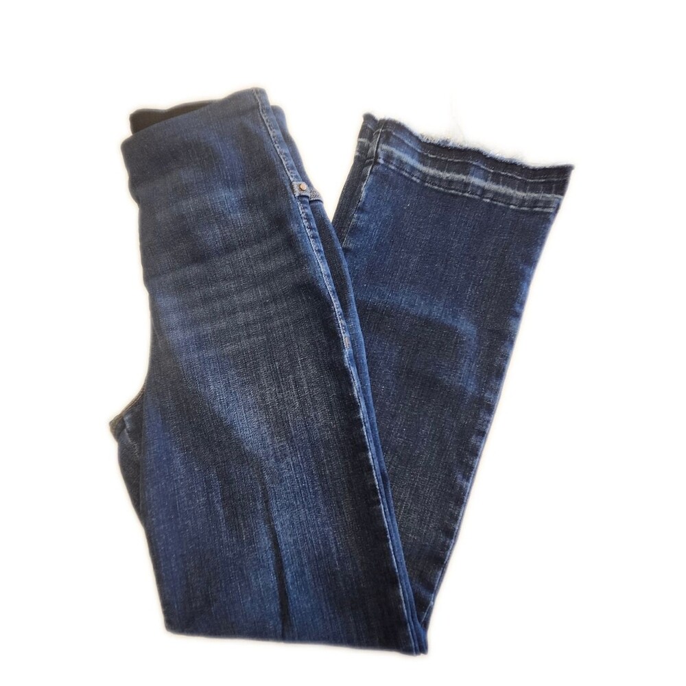 Lyssé Tummy Control Pull-on Waistband, Dark Blue Straight Leg Raw Hems, XS